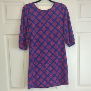 Karlie Vintage Floral Long Sleeve Dress in Blue and Orange